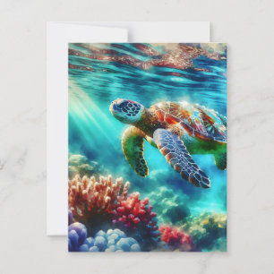 Keeping in Touch Sea Turtle Swimming Postcard