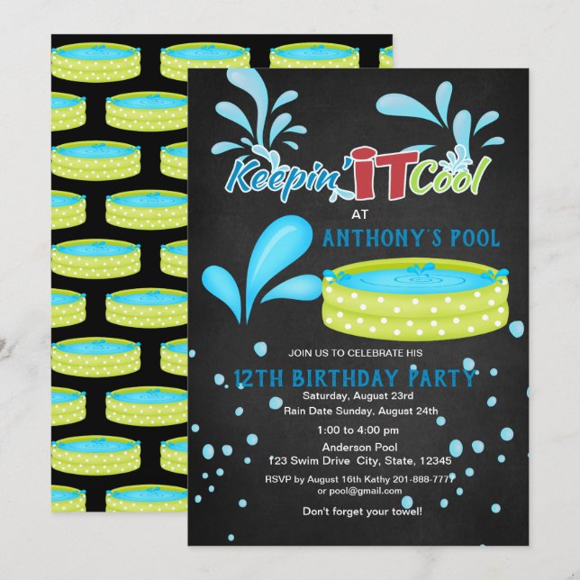 Keep'n It Cool Pool Party Birthday Invitation (Front/Back)