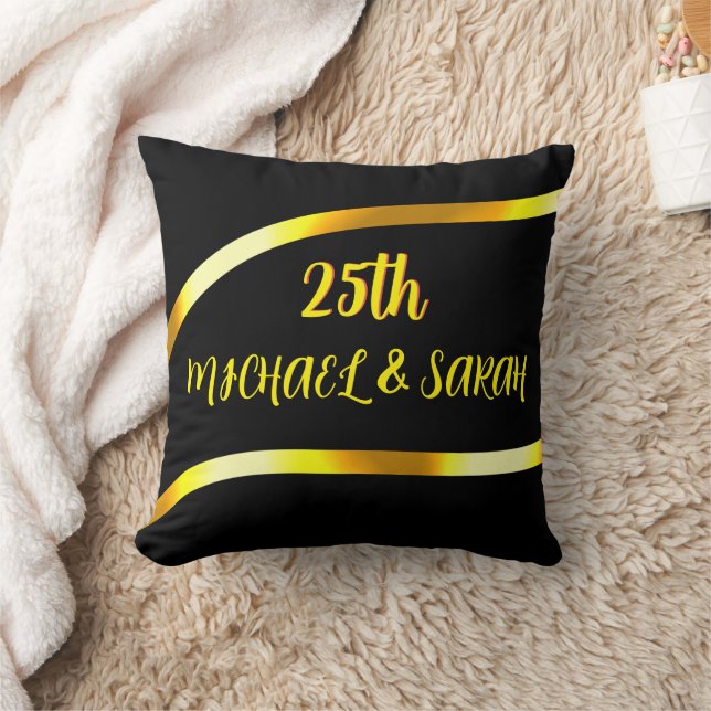 Keepsake 25th Black Gold Wedding Anniversary Gift Throw Pillow (Blanket)