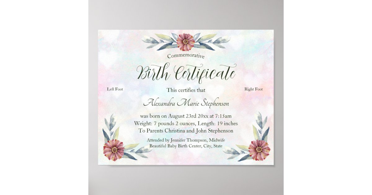 Keepsake Baby Girl Footprint Birth Certificate Poster Zazzle Keepsake Baby Girl Footprint Birth Certificate Poster Zazzle