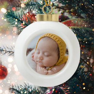 Keepsake Baby Photo Ceramic Ball Christmas Ornament