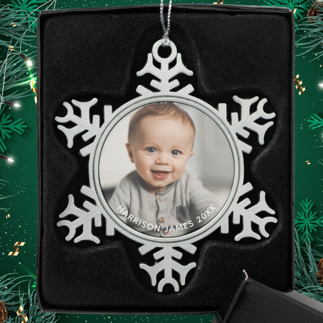 Keepsake Baby Photo Personalized Snowflake Pewter Christmas Ornament (Creator Uploaded)