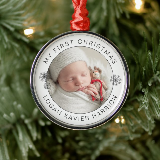 Keepsake Baby's First Christmas Photo Metal Ornament (Tree)