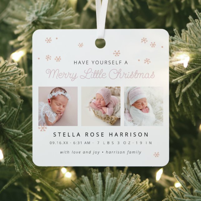 Keepsake Birth Announcement Little Christmas Metal Ornament (Insitu)