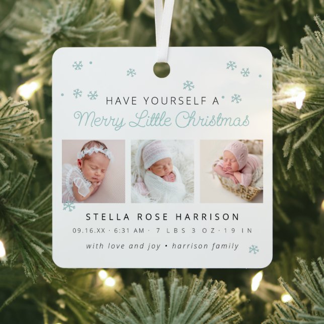 Keepsake Birth Announcement Little Christmas Metal Ornament (Insitu)
