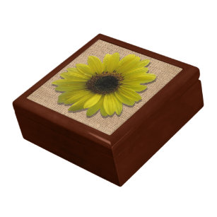 Keepsake Box - Burlap and Rain-Drenched Sunflower