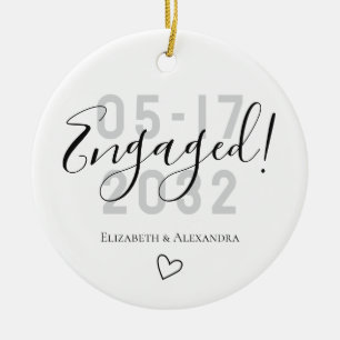 Keepsake Couple Names Year Engaged Ceramic Ornament