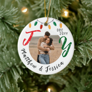 Keepsake Couples Photo White Joy Festive Christmas Ceramic Ornament