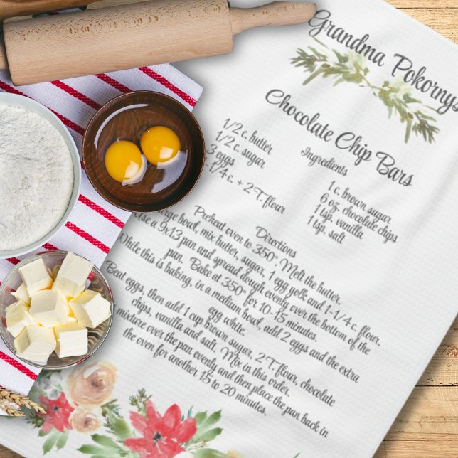 Keepsake Family Recipe Personalized Gift Kitchen Towel (Keepsake Recipe Template Watercolor Kitchen Towel)
