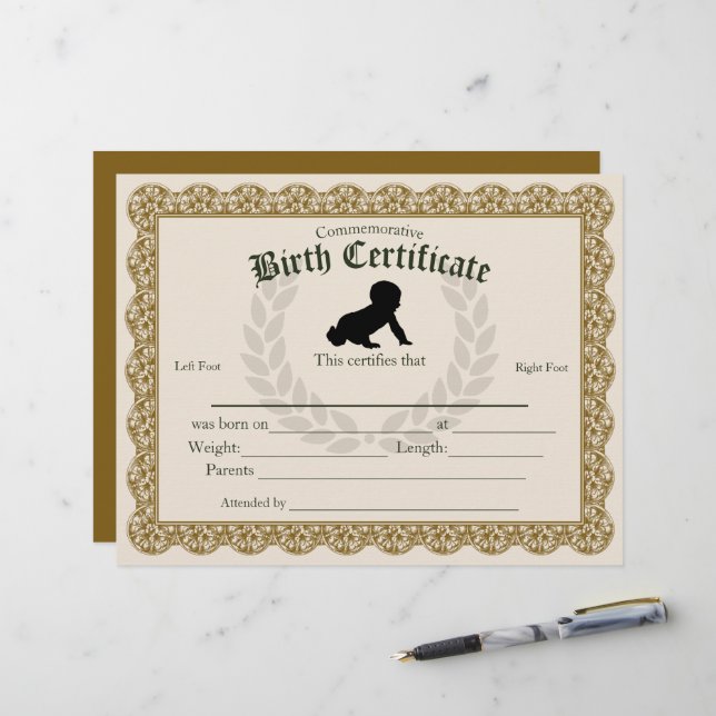 Keepsake Fill-in Footprint Baby Birth Certificate (Front/Back In Situ)