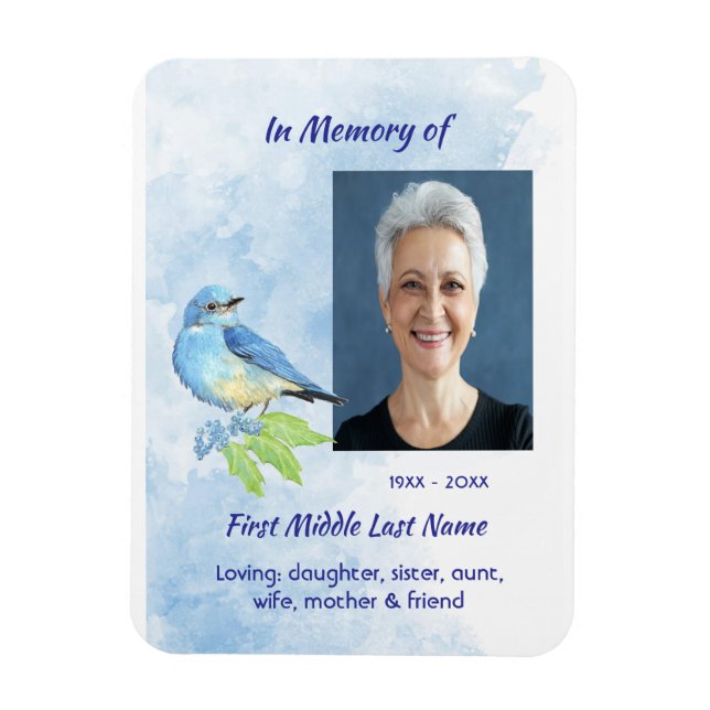 Keepsake Memorial  Bluebird Garden Bird  Magnet (Vertical)