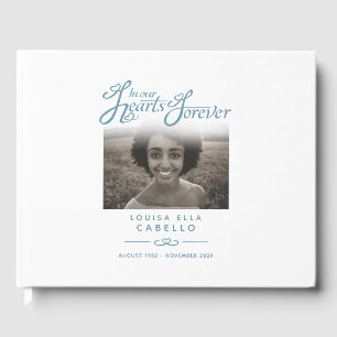 Keepsake memorial book in our hearts white blue