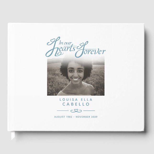 Keepsake memorial book in our hearts white blue (Front)