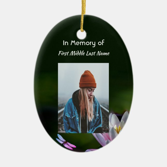  Keepsake Memorial Dragonfly Lotus Flower Ceramic Ornament (Front)