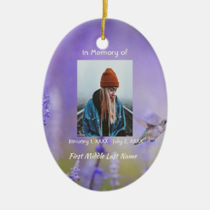 Keepsake Memorial Hummingbird Lavender Flowers Ceramic Ornament