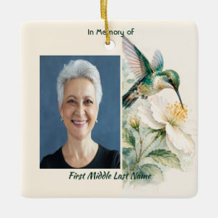 Keepsake Memorial Hummingbird White Flowers Ceramic Ornament