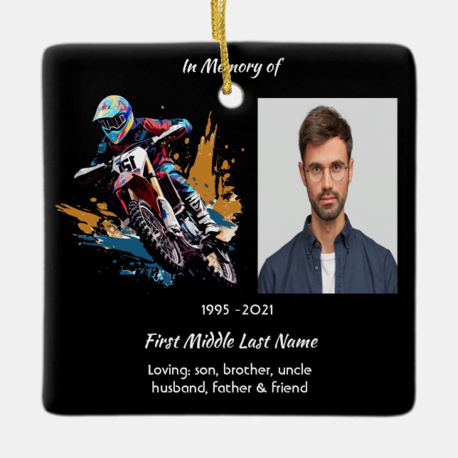 Keepsake  Memorial Motocross Motorcycle Racing Ceramic Ornament (Front)