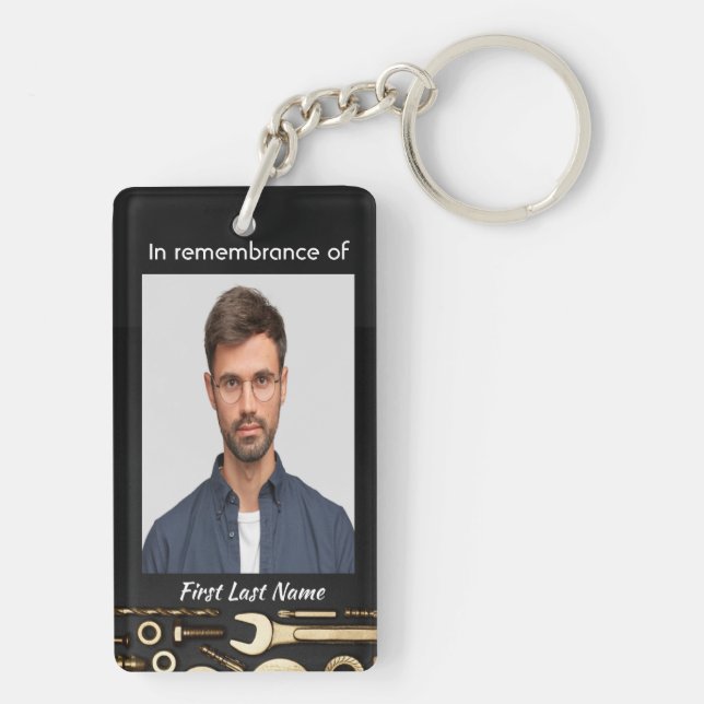 Keepsake  Memorial Photo Prayer Tools Mechanic Keychain (Back)