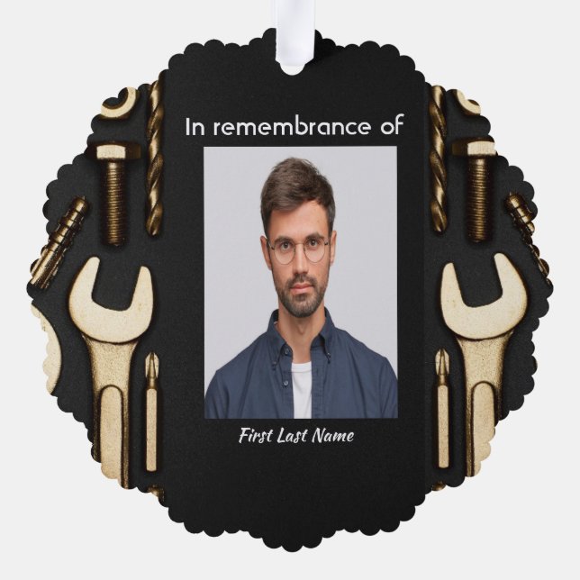 Keepsake Memorial Photo Prayer Tools Mechanic Ornament Card (Back)
