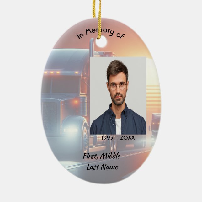 Keepsake Memorial Semi-Truck Tractor-trailer  Ceramic Ornament (Back)