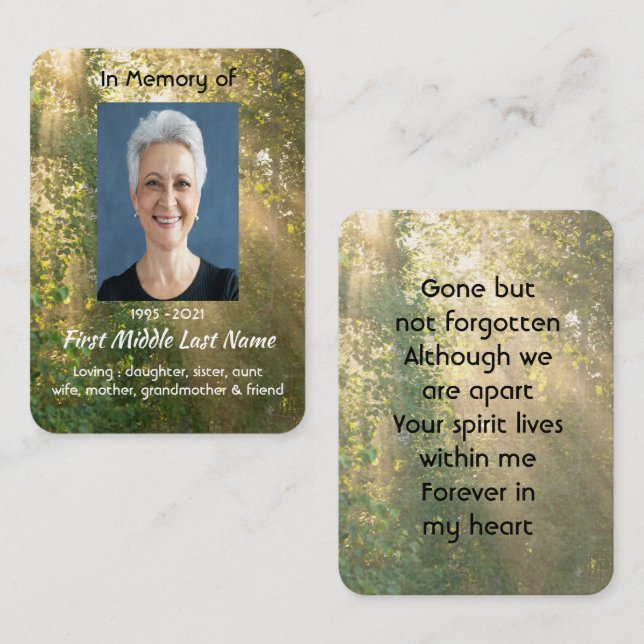 Keepsake Memorial Sunshine Golden Forest Business Card (Front/Back)
