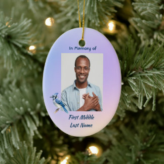 Keepsake Memorial Watercolor Bluejay Garden  Ceramic Ornament