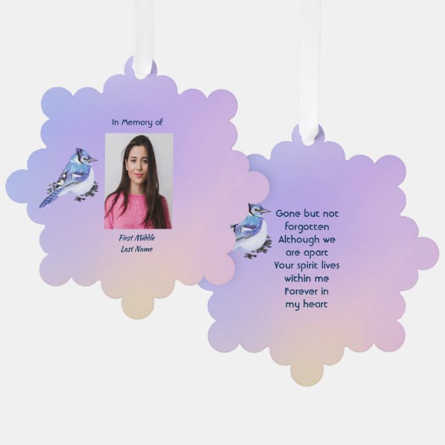 Keepsake Memorial Watercolor Bluejay Garden  Ornament Card (Front/Back)