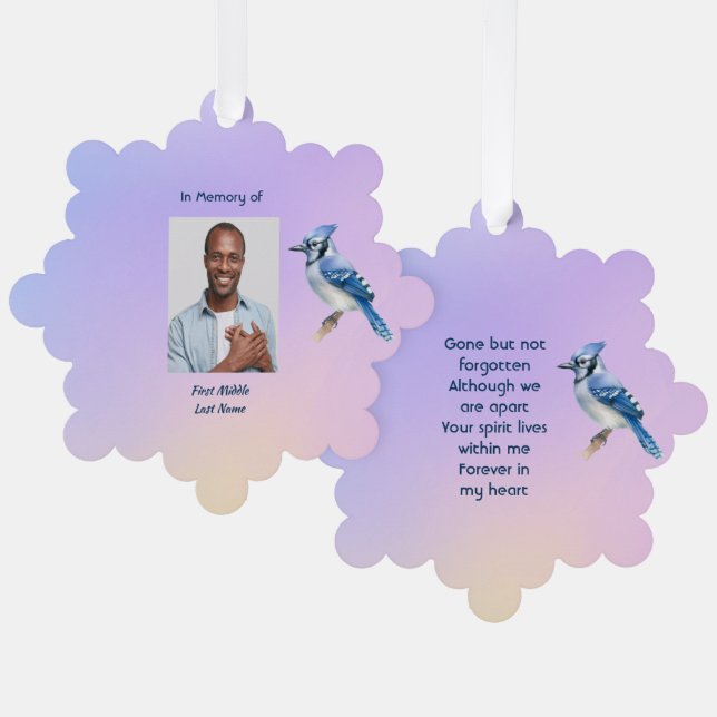 Keepsake Memorial Watercolor Bluejay Garden  Ornament Card (Front/Back)