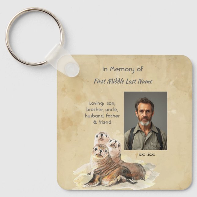 Keepsake Memorial  Watercolor Seals Animals Keychain (Front)