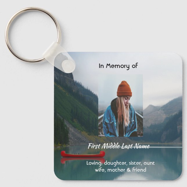 Keepsake Memorial Wilderness Lake Canoe Keychain (Front)