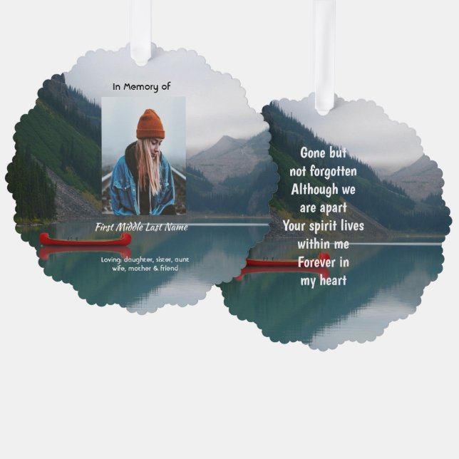 Keepsake Memorial Wilderness Lake Canoe Ornament Card (Front/Back)