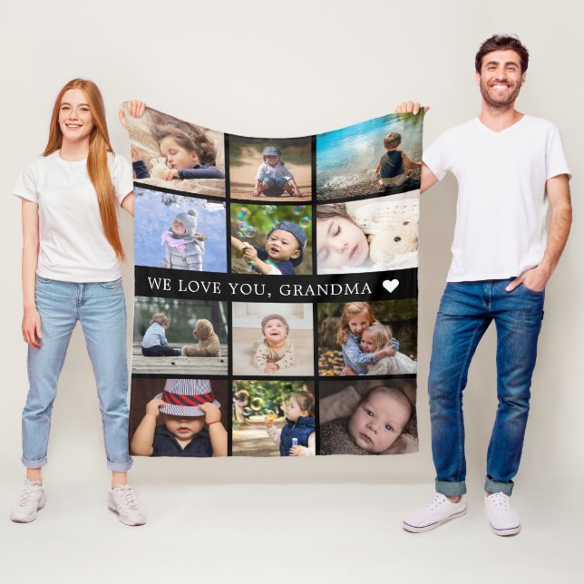 Keepsake Mom Grandma Photo Collage Fleece Blanket (In Situ)