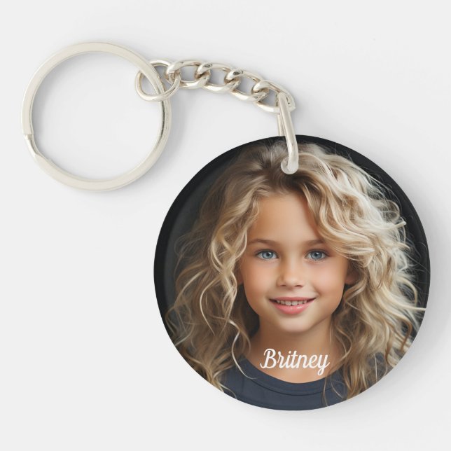 Keepsake Personalized Child Portrait Name Round  Keychain (Front)