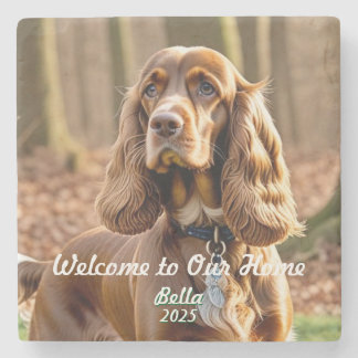 Keepsake Pet Photo Spaniel Personalize Stone Coaster