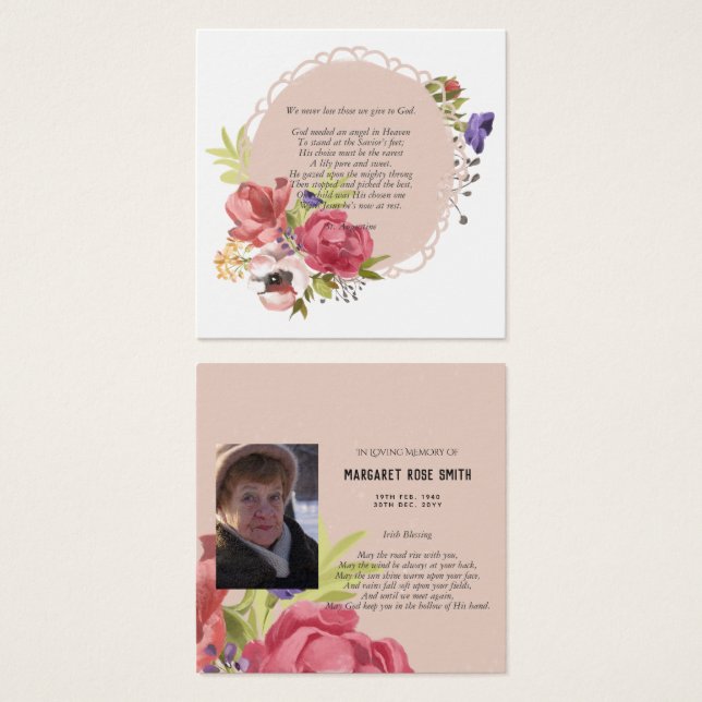 Keepsake PHOTO Celebration Life Memorial Funeral (Front & Back)