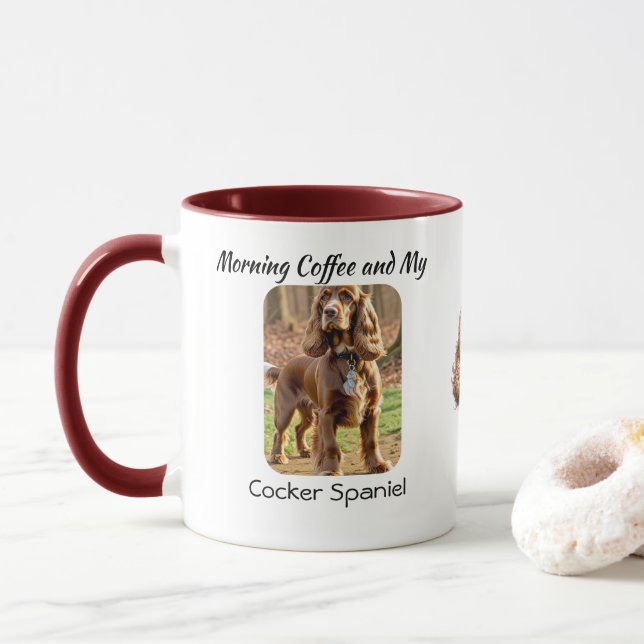 Keepsake Photo Cocker Spaniel Personalize Mug (With Donut)
