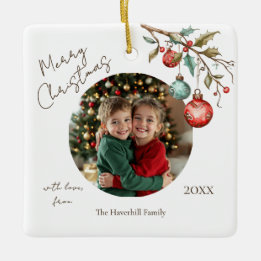 Keepsake Photo Elegant Watercolor Christmas  Ceramic Ornament