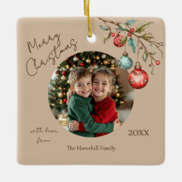 Keepsake Photo Elegant Watercolor Christmas  Ceramic Ornament