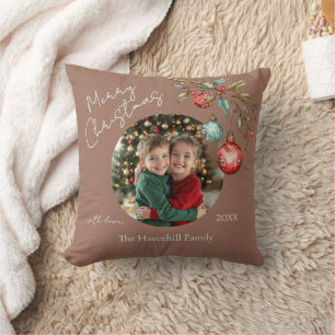 Keepsake Photo Elegant Watercolor Christmas Throw Pillow