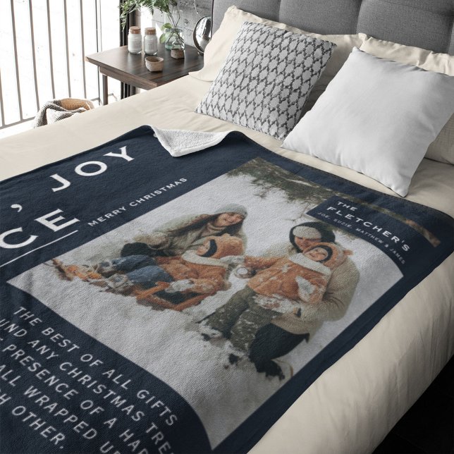 Keepsake Photo & Quote Christmas Gift Navy Blue Fleece Blanket (Creator Uploaded)