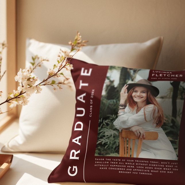 Keepsake Photo & Quote Graduation Gift Burgundy Throw Pillow (Creator Uploaded)