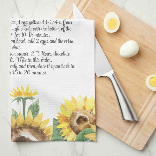 Keepsake Recipe Template Watercolor Sunflower Gift Kitchen Towel (Quarter Fold)