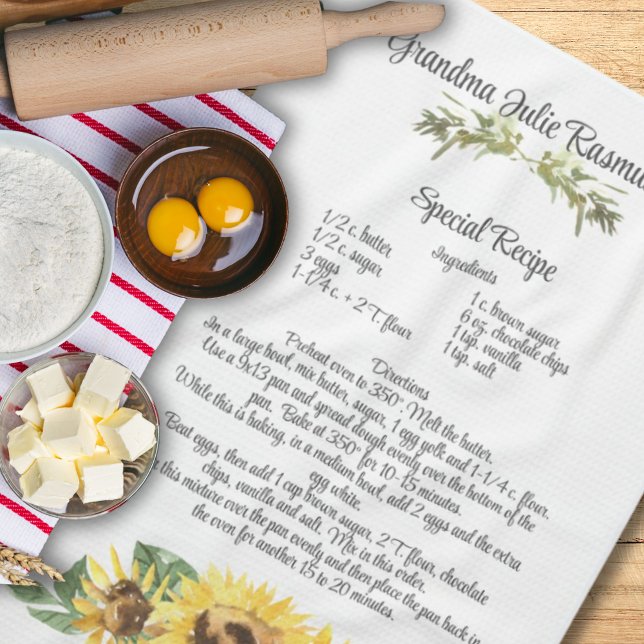 Keepsake Recipe Template Watercolor Sunflower Gift Kitchen Towel (Keepsake Recipe Template Watercolor Sunflower Gift Kitchen Towel)