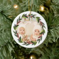 Keepsake Twins First Christmas Wreath Photo