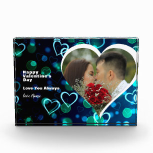 Keepsake Valentine   Blue Hearts with Your Photo Block