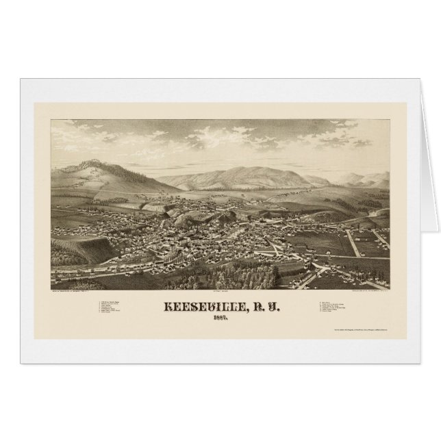 Keeseville, carte panoramique de New York - 1887 (Devant horizontal)