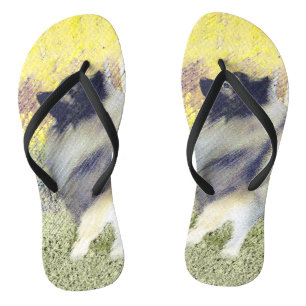 Keeshond Aspen Painting - Cute Original Dog Art Flip Flops