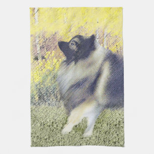 Keeshond Aspen Painting - Cute Original Dog Art Kitchen Towel