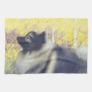Keeshond Aspen Painting - Cute Original Dog Art Kitchen Towel