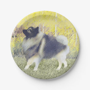 Keeshond Aspen Painting - Cute Original Dog Art Paper Plate